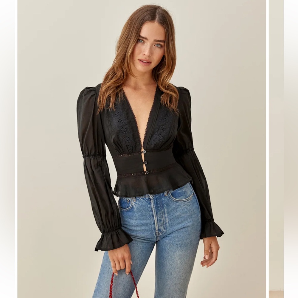 Reformation Black Lace Blouse